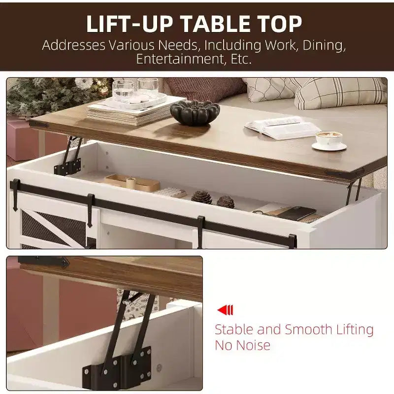47 Lift Top Coffee Table with Hidden Compartment and Storage Shelf, Multifunction Coffee Table