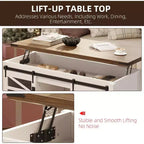 47 Lift Top Coffee Table with Hidden Compartment and Storage Shelf, Multifunction Coffee Table