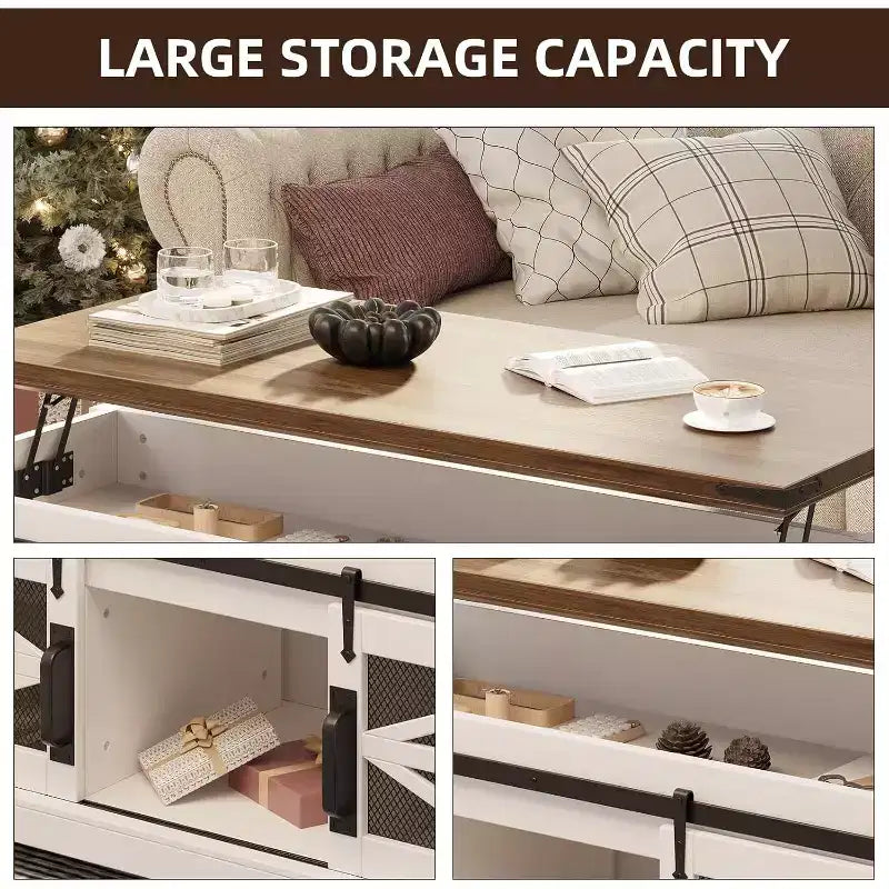 47 Lift Top Coffee Table with Hidden Compartment and Storage Shelf, Multifunction Coffee Table