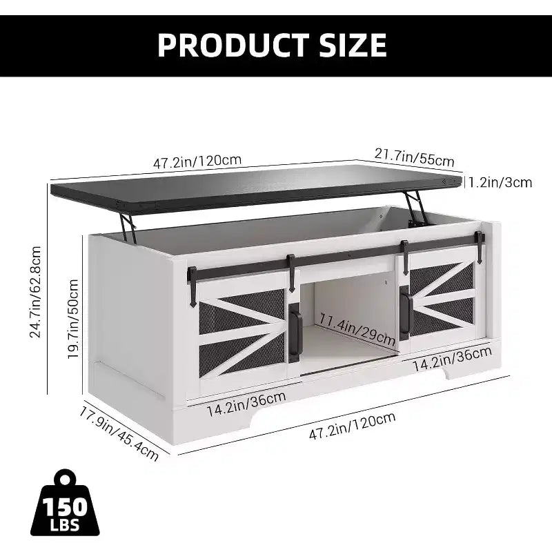 47 Lift Top Coffee Table with Hidden Compartment and Storage Shelf, Multifunction Coffee Table