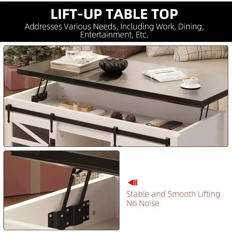 47 Lift Top Coffee Table with Hidden Compartment and Storage Shelf, Multifunction Coffee Table