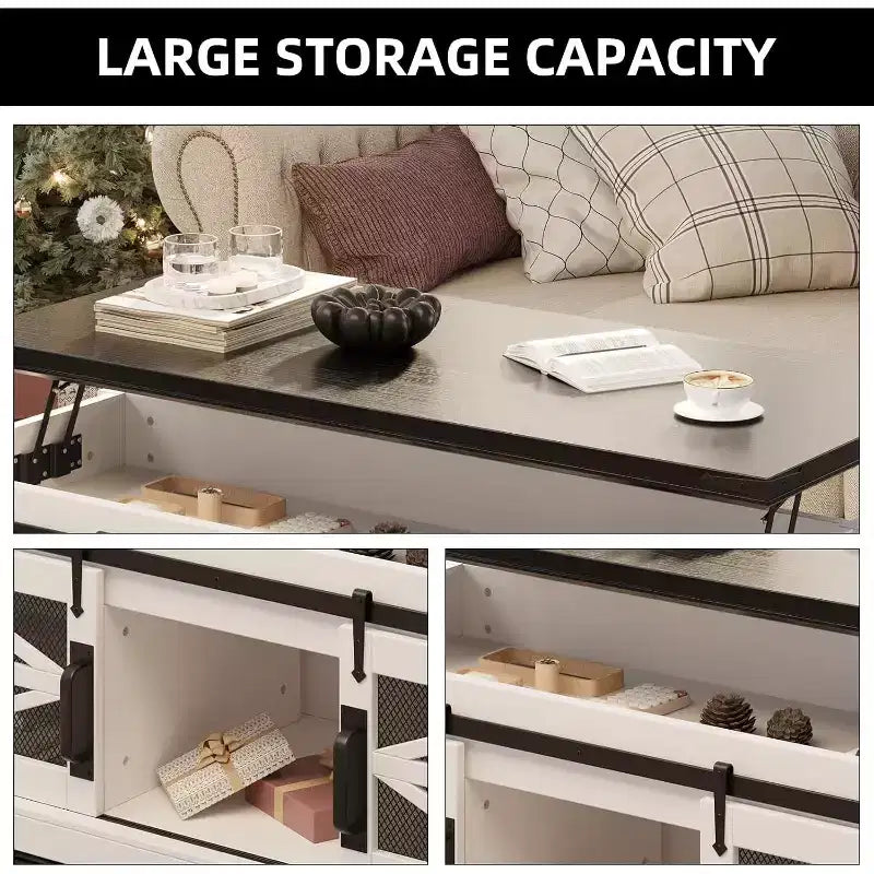 47 Lift Top Coffee Table with Hidden Compartment and Storage Shelf, Multifunction Coffee Table