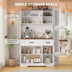 71 Pantry Cabinet with Charging Station, Kitchen Pantry Storage Cabinet with Drawers and Countertop, Farmhouse Kitchen Hutch Cabinets Food Pantry