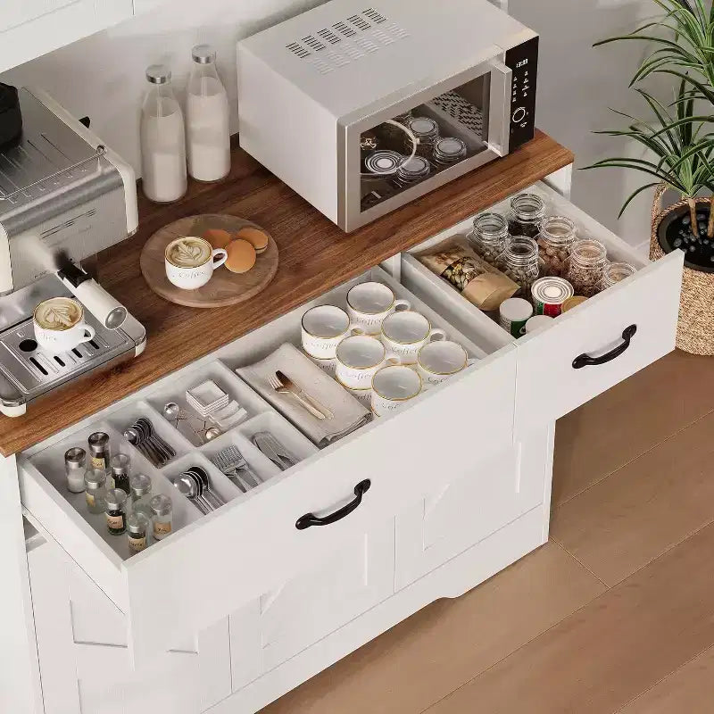 71 Pantry Cabinet with Charging Station, Kitchen Pantry Storage Cabinet with Drawers and Countertop, Farmhouse Kitchen Hutch Cabinets Food Pantry