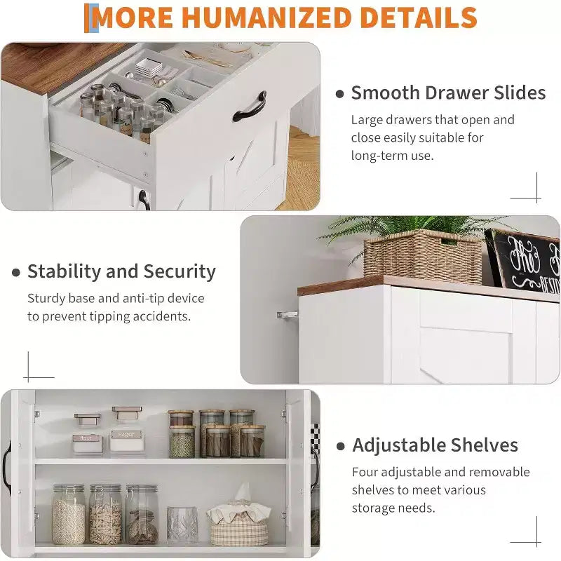71 Pantry Cabinet with Charging Station, Kitchen Pantry Storage Cabinet with Drawers and Countertop, Farmhouse Kitchen Hutch Cabinets Food Pantry
