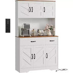 71 Pantry Cabinet with Charging Station, Kitchen Pantry Storage Cabinet with Drawers and Countertop, Farmhouse Kitchen Hutch Cabinets Food Pantry