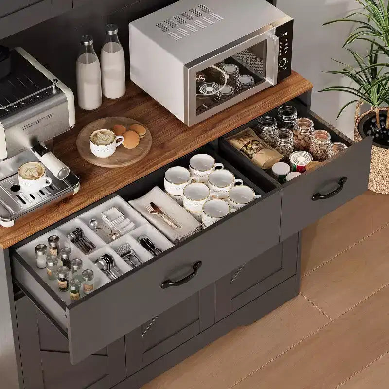71 Pantry Cabinet with Charging Station, Kitchen Pantry Storage Cabinet with Drawers and Countertop, Farmhouse Kitchen Hutch Cabinets Food Pantry