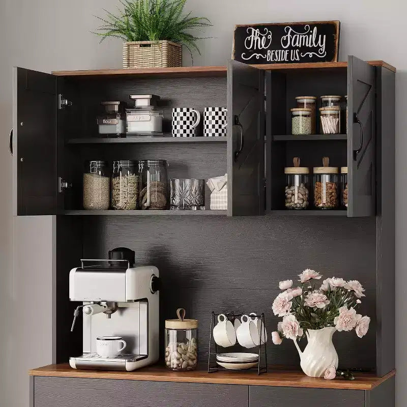 71 Pantry Cabinet with Charging Station, Kitchen Pantry Storage Cabinet with Drawers and Countertop, Farmhouse Kitchen Hutch Cabinets Food Pantry