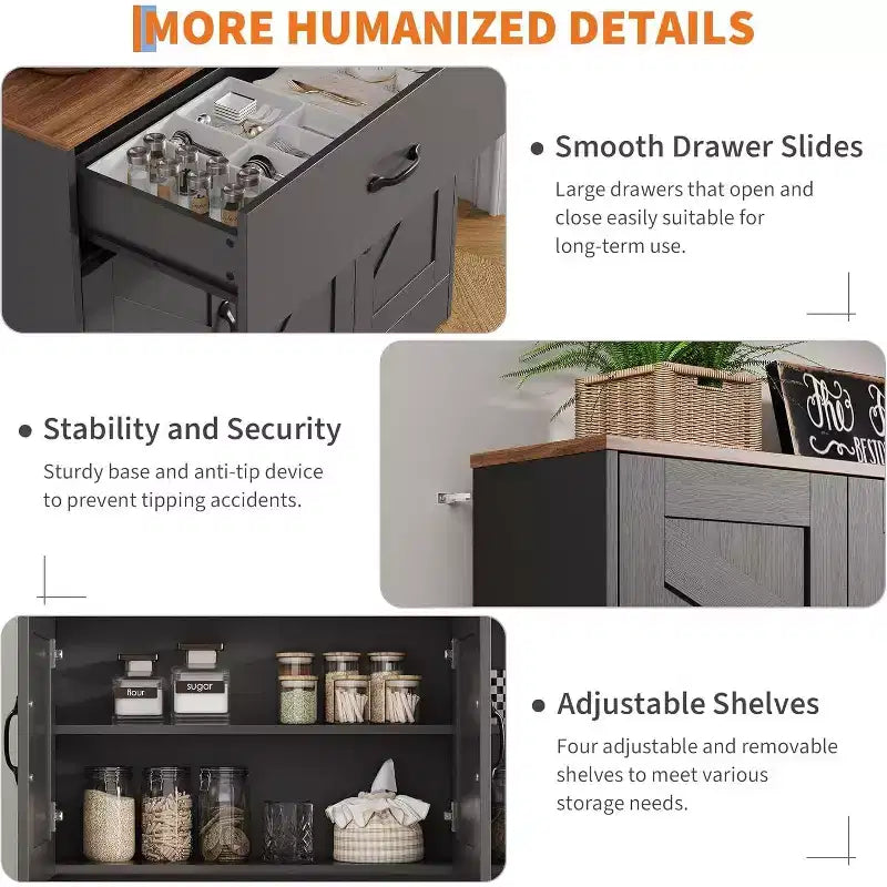 71 Pantry Cabinet with Charging Station, Kitchen Pantry Storage Cabinet with Drawers and Countertop, Farmhouse Kitchen Hutch Cabinets Food Pantry