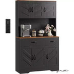 71 Pantry Cabinet with Charging Station, Kitchen Pantry Storage Cabinet with Drawers and Countertop, Farmhouse Kitchen Hutch Cabinets Food Pantry