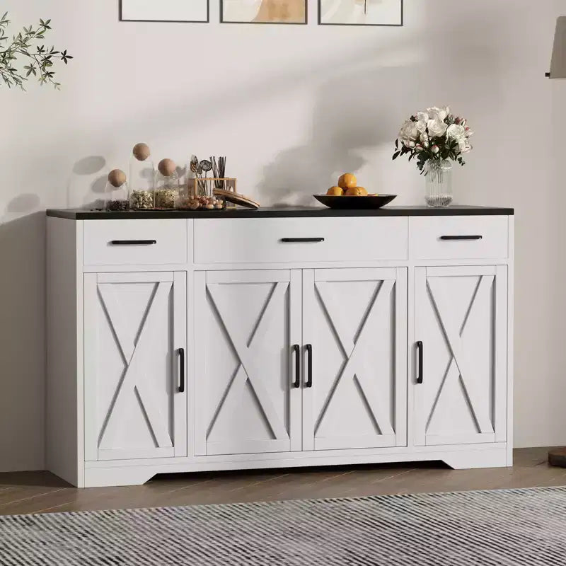 4 Doors, Modern Farmhouse Buffet Storage Cabinet Modern Large Wood Farmhouse  Large Modern Buffet Cabinet