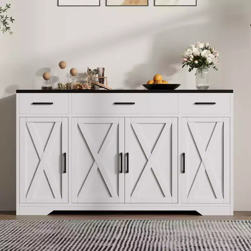 4 Doors, Modern Farmhouse Buffet Storage Cabinet Modern Large Wood Farmhouse  Large Modern Buffet Cabinet