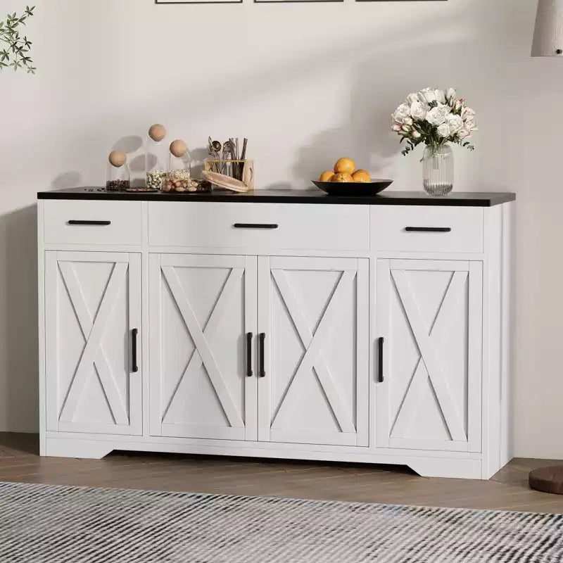 4 Doors, Modern Farmhouse Buffet Storage Cabinet Modern Large Wood Farmhouse  Large Modern Buffet Cabinet