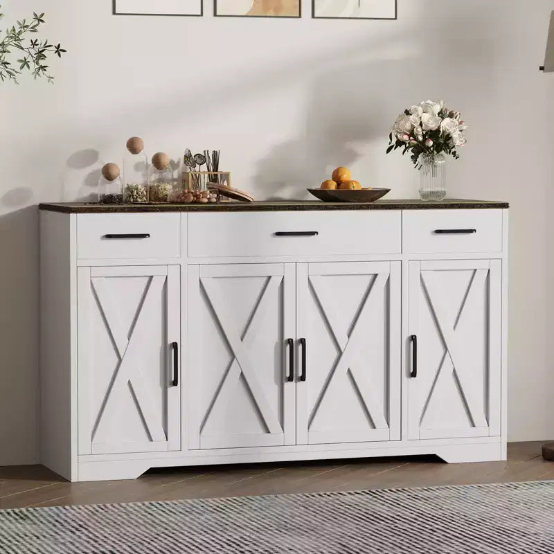 4 Doors, Modern Farmhouse Buffet Storage Cabinet Modern Large Wood Farmhouse  Large Modern Buffet Cabinet