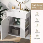 Floating Bathroom Vanity with Ceramic Top Sink, Right/Left Side Storage Space, Wall-Mounted Wooden Bathroom Cabinet for Small Bathroom