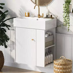Floating Bathroom Vanity with Ceramic Top Sink, Right/Left Side Storage Space, Wall-Mounted Wooden Bathroom Cabinet for Small Bathroom