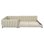 Wooden Mother & Child Bed Frame Queen and Twin XL Size Daybed, PU Leather Upholstered Grounded Platform Bed
