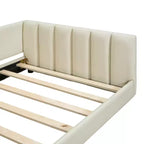 Wooden Mother & Child Bed Frame Queen and Twin XL Size Daybed, PU Leather Upholstered Grounded Platform Bed