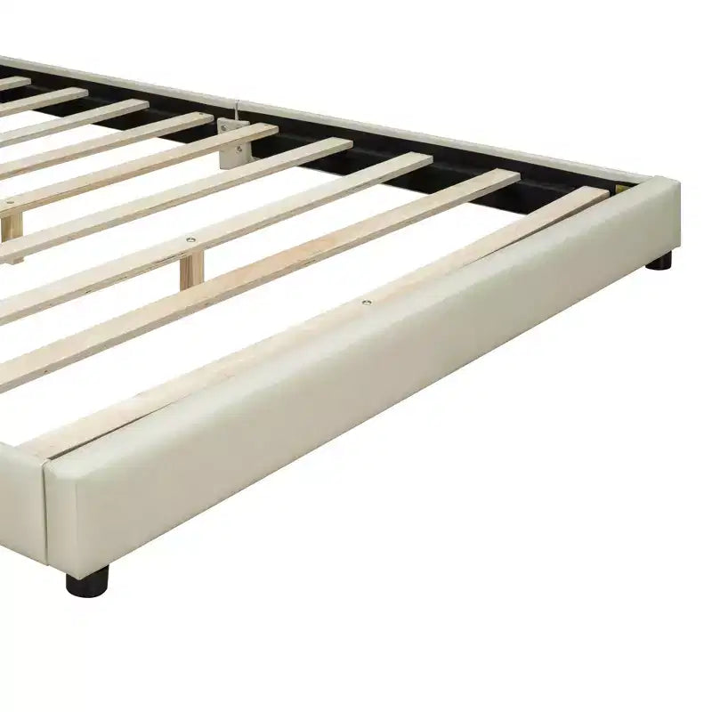 Wooden Mother & Child Bed Frame Queen and Twin XL Size Daybed, PU Leather Upholstered Grounded Platform Bed