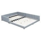 Wooden Mother & Child Bed Frame Queen and Twin XL Size Daybed, PU Leather Upholstered Grounded Platform Bed