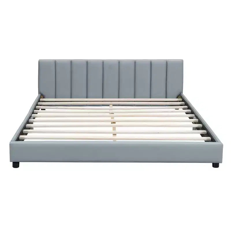 Wooden Mother & Child Bed Frame Queen and Twin XL Size Daybed, PU Leather Upholstered Grounded Platform Bed