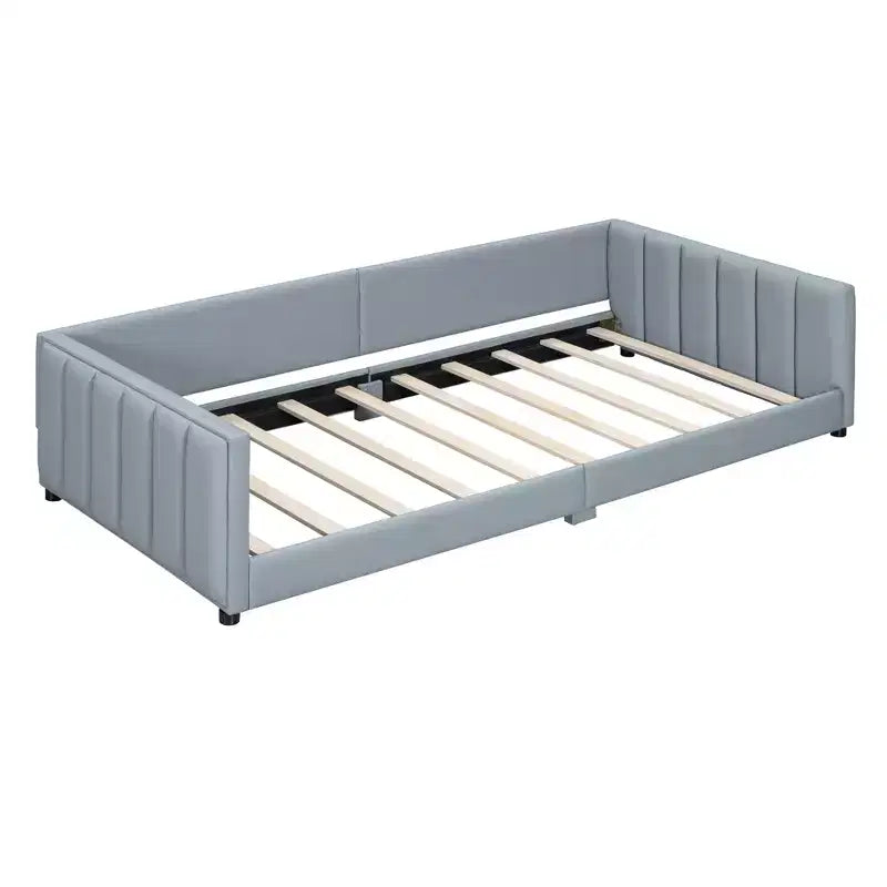 Wooden Mother & Child Bed Frame Queen and Twin XL Size Daybed, PU Leather Upholstered Grounded Platform Bed