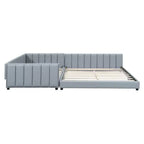 Wooden Mother & Child Bed Frame Queen and Twin XL Size Daybed, PU Leather Upholstered Grounded Platform Bed