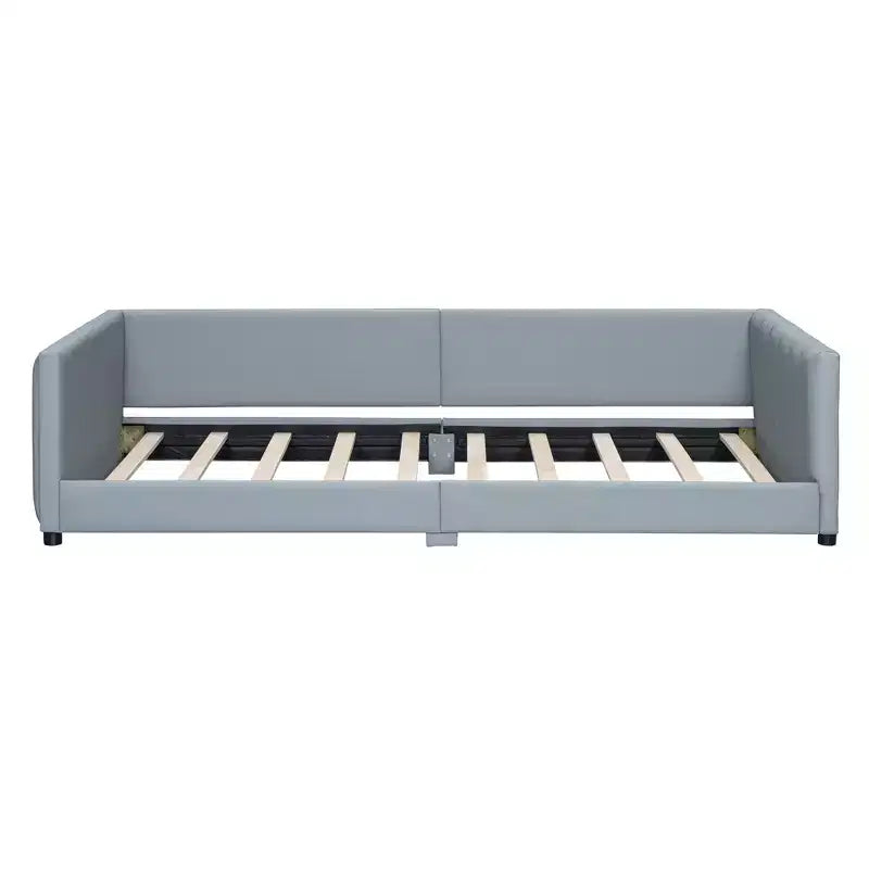 Wooden Mother & Child Bed Frame Queen and Twin XL Size Daybed, PU Leather Upholstered Grounded Platform Bed