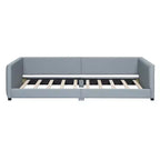 Wooden Mother & Child Bed Frame Queen and Twin XL Size Daybed, PU Leather Upholstered Grounded Platform Bed