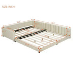 Wooden Mother & Child Bed Frame Queen and Twin XL Size Daybed, PU Leather Upholstered Grounded Platform Bed