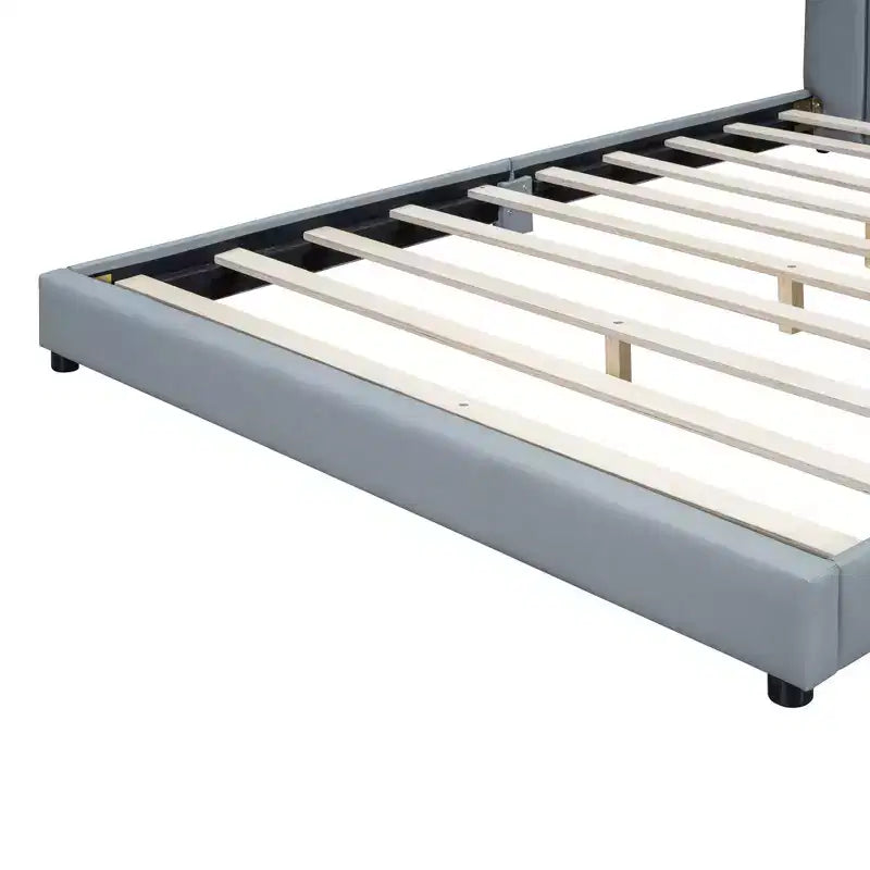 Wooden Mother & Child Bed Frame Queen and Twin XL Size Daybed, PU Leather Upholstered Grounded Platform Bed