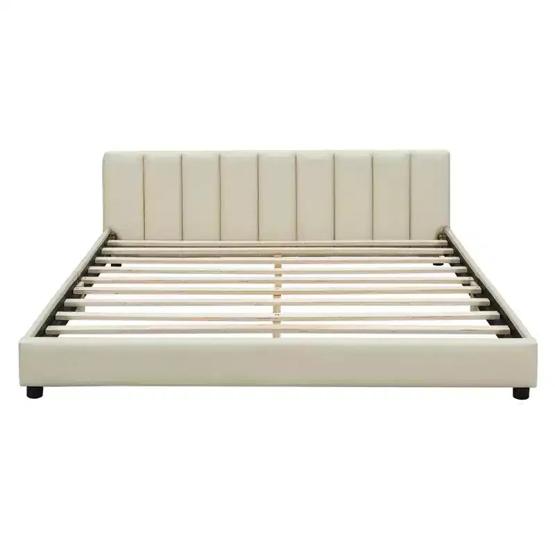 Wooden Mother & Child Bed Frame Queen and Twin XL Size Daybed, PU Leather Upholstered Grounded Platform Bed