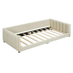 Wooden Mother & Child Bed Frame Queen and Twin XL Size Daybed, PU Leather Upholstered Grounded Platform Bed