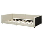Wooden Mother & Child Bed Frame Queen and Twin XL Size Daybed, PU Leather Upholstered Grounded Platform Bed