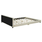 Wooden Mother & Child Bed Frame Queen and Twin XL Size Daybed, PU Leather Upholstered Grounded Platform Bed