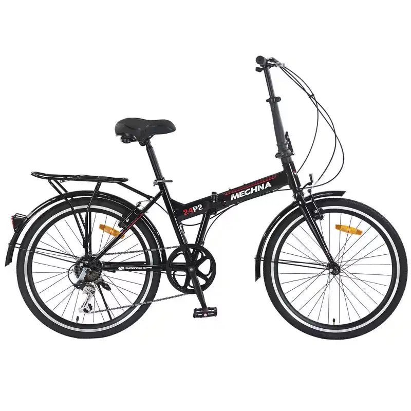 Bicicletta Pieghevole Okak 24IN con 7 Velocità e Telaio in Acciaio, Biciclette Cruiser con Portapacchi Posteriore e Parafango, Bici per Adulti per Viaggi e Pendolarismo
