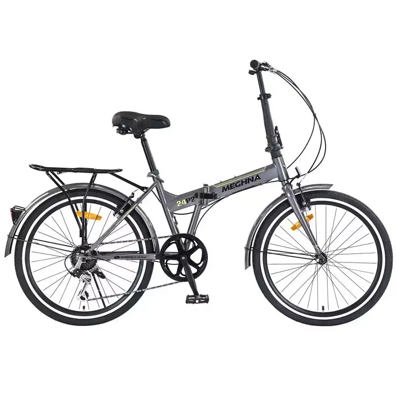 Bicicletta Pieghevole Okak 24IN con 7 Velocità e Telaio in Acciaio, Biciclette Cruiser con Portapacchi Posteriore e Parafango, Bici per Adulti per Viaggi e Pendolarismo