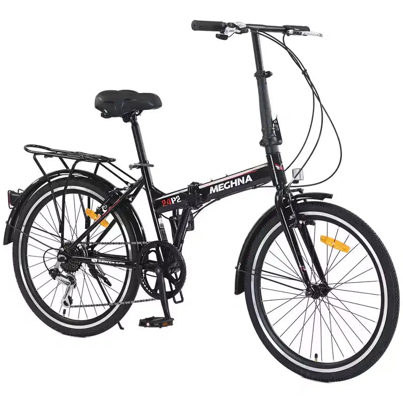 Bicicletta Pieghevole Okak 24IN con 7 Velocità e Telaio in Acciaio, Biciclette Cruiser con Portapacchi Posteriore e Parafango, Bici per Adulti per Viaggi e Pendolarismo