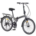 Okak 24IN Folding Bike with 7 Speed and Steel Frame, Cruiser Bikes with Rear Shelf and Mudguard, Adult Bike for Traval and Commuting