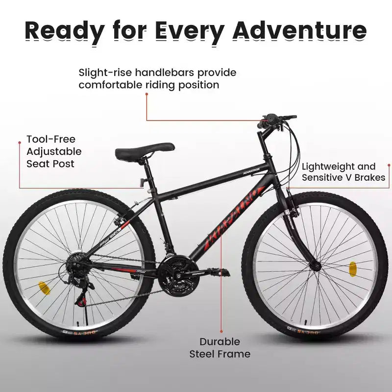 Okak 24IN Carbon Steel Frame Mountain Bike, 21-Speed Kids Bike with Dual V-Brake and Ergonomic Saddle, Bicycle for Commuting, Travel