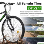 Okak 24IN Carbon Steel Frame Mountain Bike, 21-Speed Kids Bike with Dual V-Brake and Ergonomic Saddle, Bicycle for Commuting, Travel