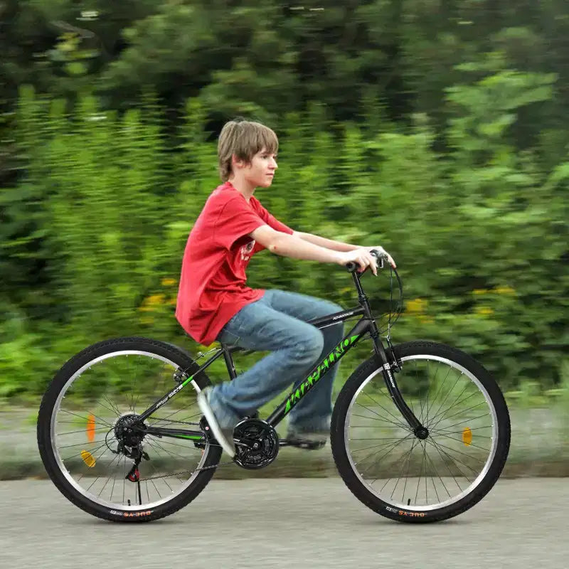 Okak 24IN Carbon Steel Frame Mountain Bike, 21-Speed Kids Bike with Dual V-Brake and Ergonomic Saddle, Bicycle for Commuting, Travel