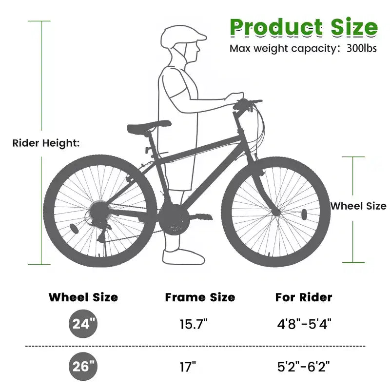 Okak 24IN Carbon Steel Frame Mountain Bike, 21-Speed Kids Bike with Dual V-Brake and Ergonomic Saddle, Bicycle for Commuting, Travel