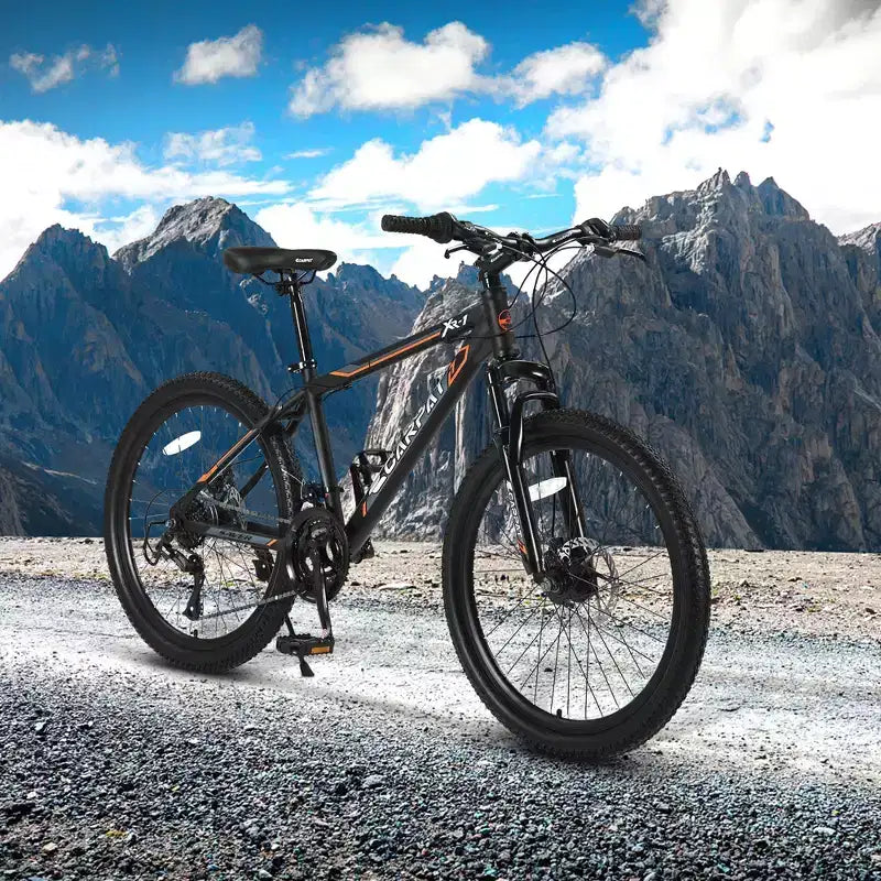 Okak 24IN Mountain Bike with Steel Frame, Kids Bike with Shimano 21 Speed, Daul Disc Brakes and Front Suspension, Bicycle for Teens