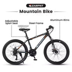 Okak 24IN Mountain Bike with Steel Frame, Kids Bike with Shimano 21 Speed, Daul Disc Brakes and Front Suspension, Bicycle for Teens