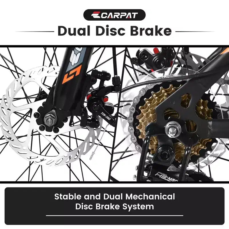 Okak 24IN Mountain Bike with Steel Frame, Kids Bike with Shimano 21 Speed, Daul Disc Brakes and Front Suspension, Bicycle for Teens