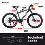Okak 24IN Mountain Bike with Steel Frame, Kids Bike with Shimano 21 Speed, Daul Disc Brakes and Front Suspension, Bicycle for Teens