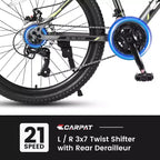 Okak 24IN Mountain Bike with Steel Frame, Kids Bike with Shimano 21 Speed, Daul Disc Brakes and Front Suspension, Bicycle for Teens