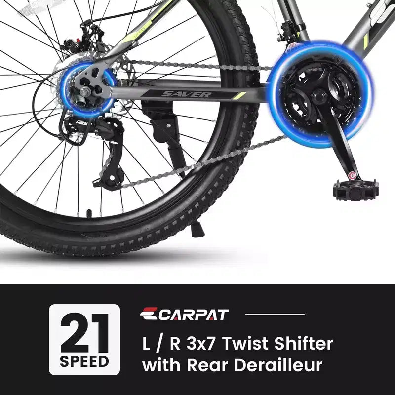 Okak 24IN Mountain Bike with Steel Frame, Kids Bike with Shimano 21 Speed, Daul Disc Brakes and Front Suspension, Bicycle for Teens