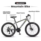 Okak 24IN Mountain Bike with Steel Frame, Kids Bike with Shimano 21 Speed, Daul Disc Brakes and Front Suspension, Bicycle for Teens